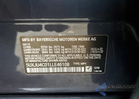2020 BMW X5 M50I z USA, uszkodzony, nr VIN 5UXJU4C01LLE46108